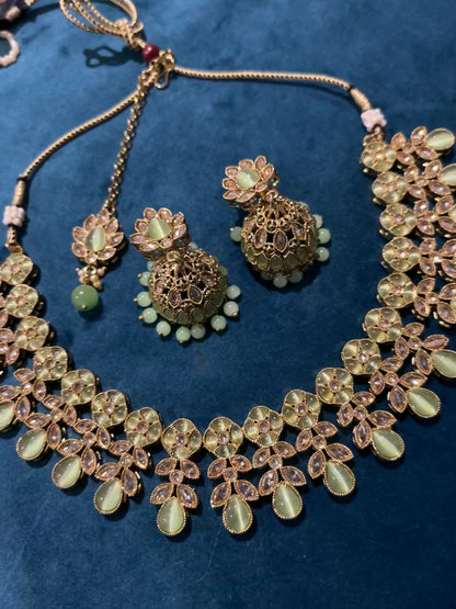Renu Kundan Necklace Set - Pistachio