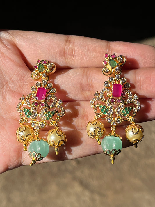 gorgeous unique Aqua Glass Bead Necklace and Earring set regal royal