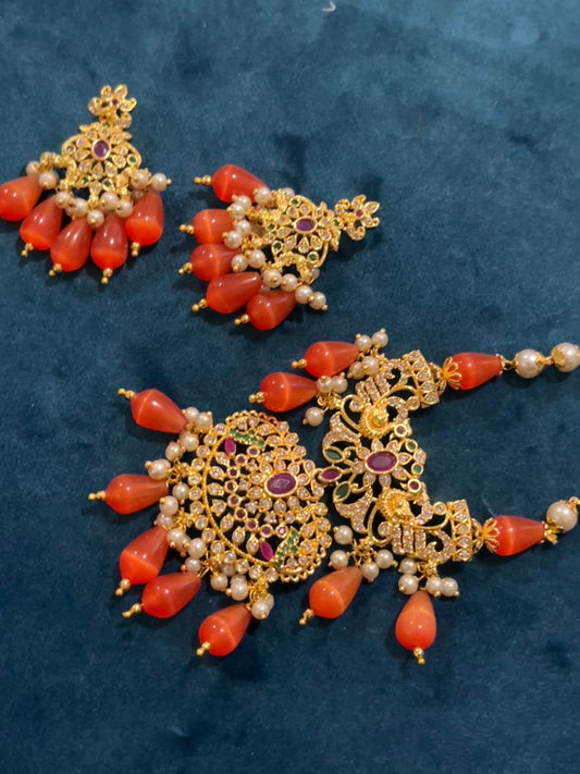 Arya Necklace and Earring Set - Orange