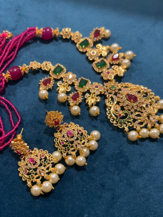 Maya Crystal Necklace Set - Pink