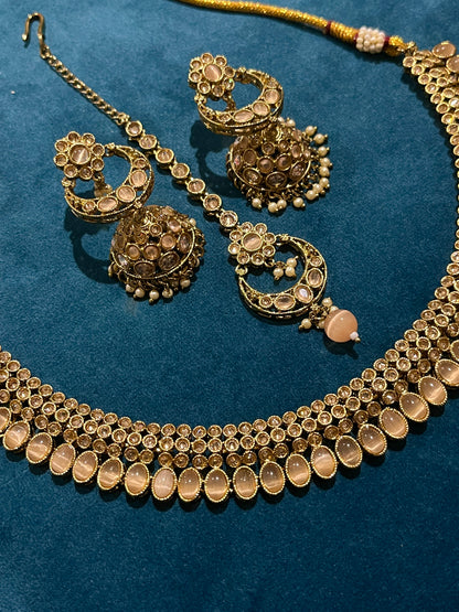 Diya Kundan Necklace Set - Peach