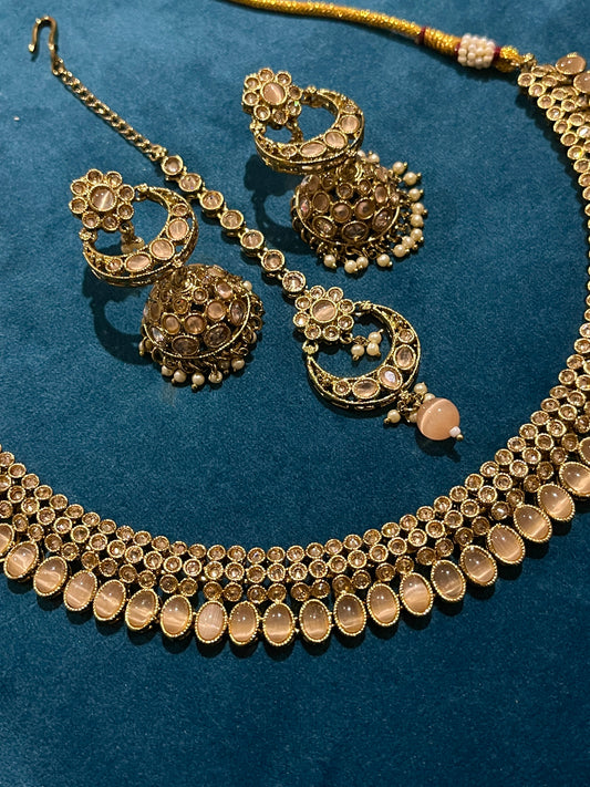 Diya Kundan Necklace Set - Peach