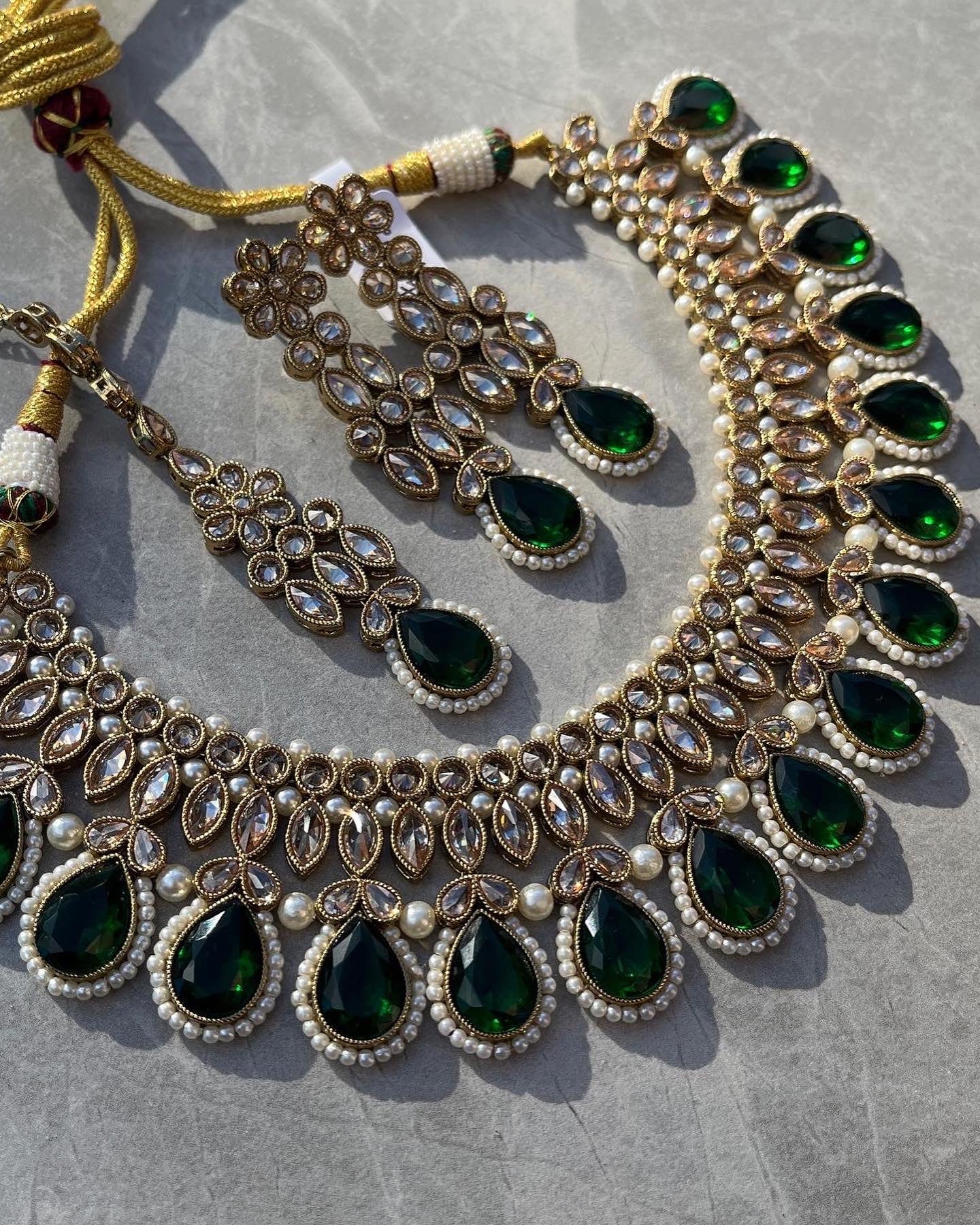 Abhi Kundan Necklace Set - Dark Green