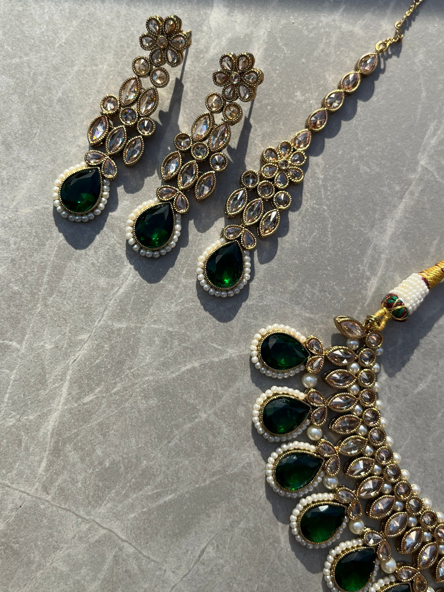 Abhi Kundan Necklace Set - Dark Green