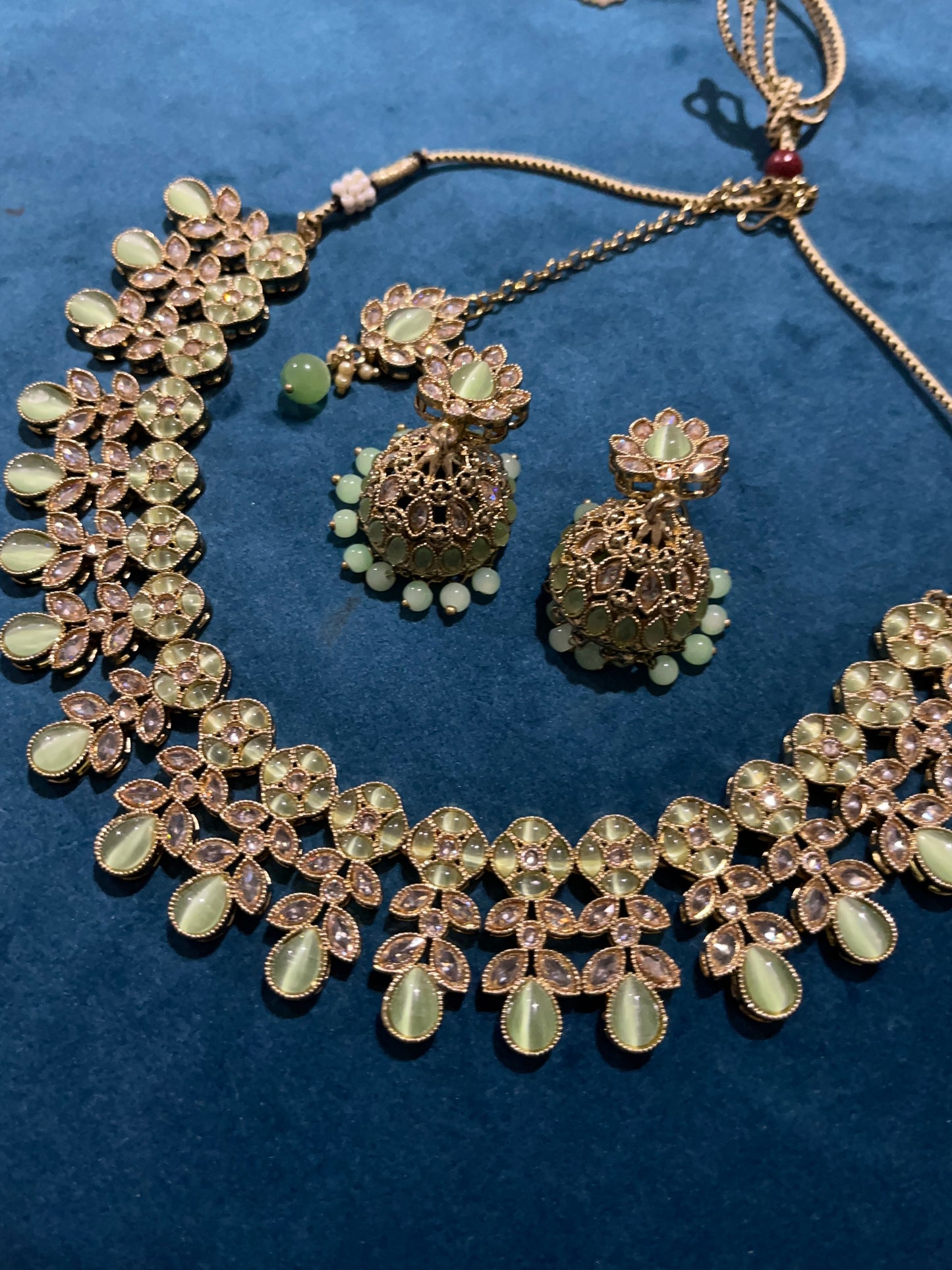 Renu Kundan Necklace Set - Pistachio