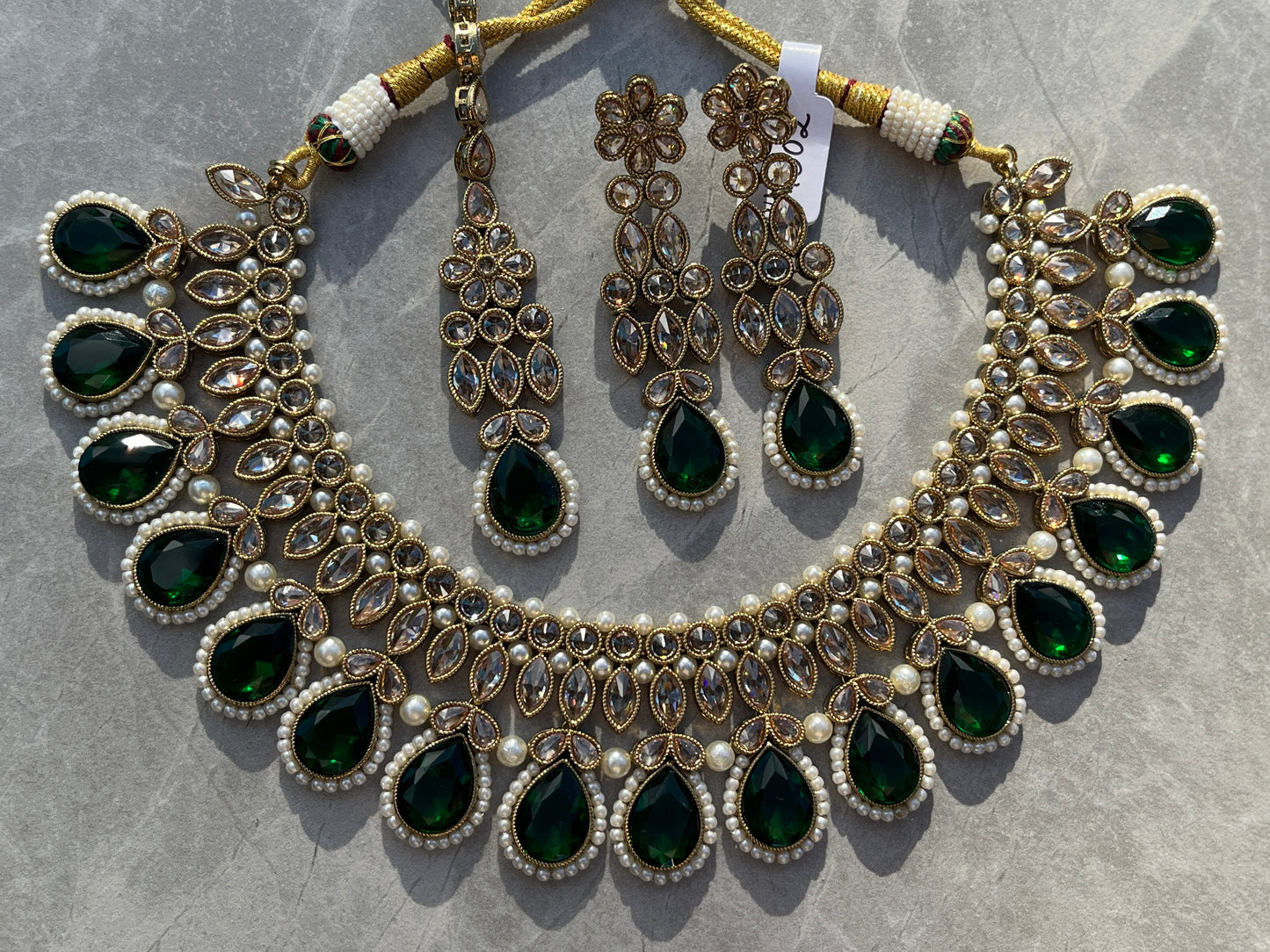 Abhi Kundan Necklace Set - Dark Green