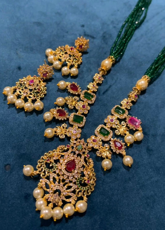 Maya Crystal Necklace Set - Green