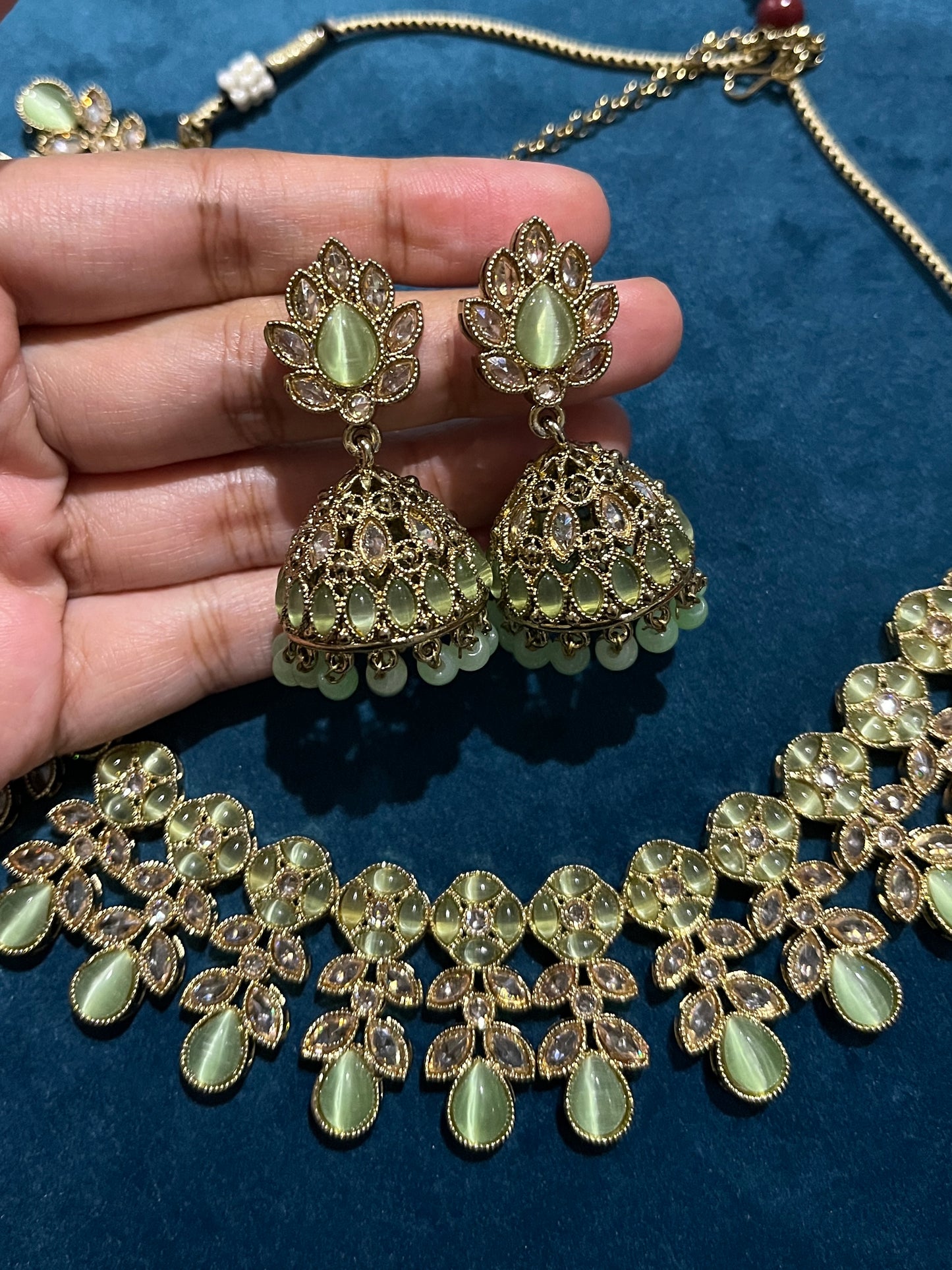 Renu Kundan Necklace Set - Pistachio