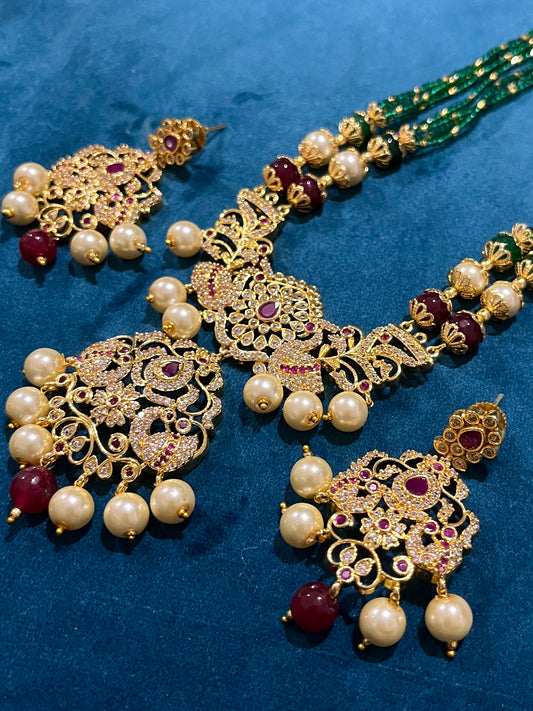 Arasha Necklace and Earring set - Green